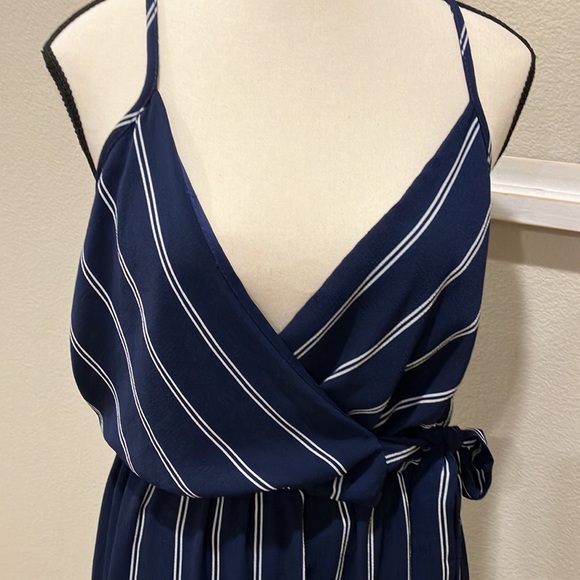 Scobe blue white striped front wrapped dress side split 5G - Picture 2 of 5